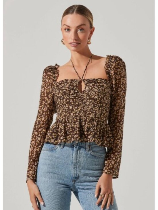 Astr Tops - ASTR Floral Ruched Peplum Top XL